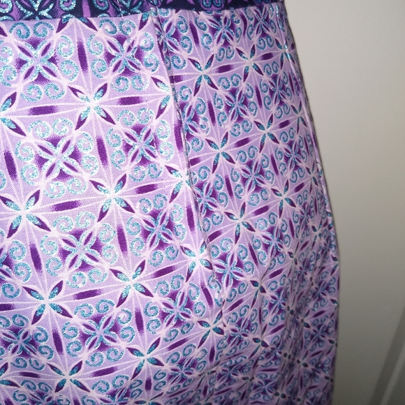 AUTH NIGERIAN M/ L BESPOKE PURPLE BLUE LAVENDER METALLIC  FAUX WRAP MIDI DRESS - Picture 5 of 10